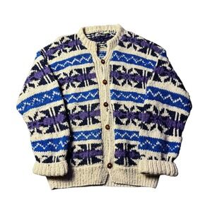 Vintage Rey Wear Wool Sweater Adult One Size Ecuador Knit Blue Purple Geometric